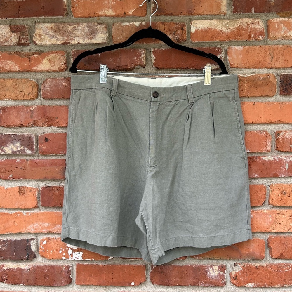 Brooks Brothers 346 100% Linen Shorts Light Olive Pockets Size 36